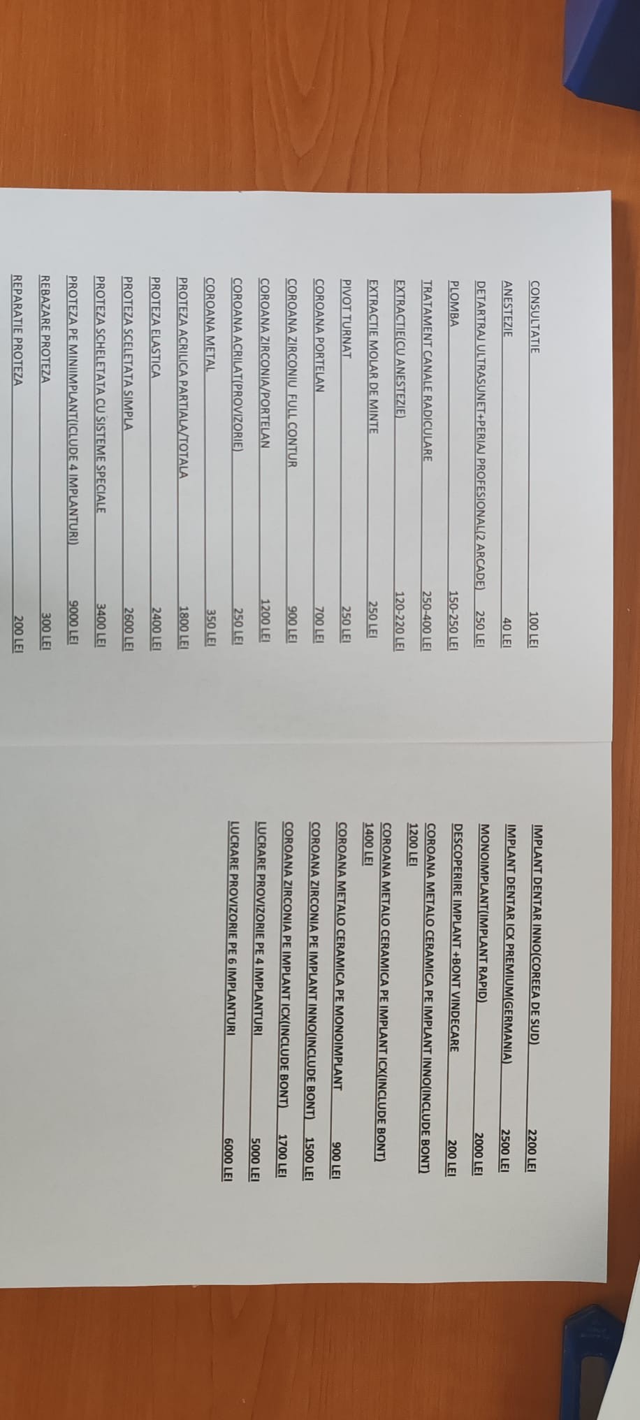 Lista de prețuri pentru tratamentele stomatologice la Stomatologie Predeal
